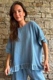 Frame Hopsack Frill Box Top Washed Denim